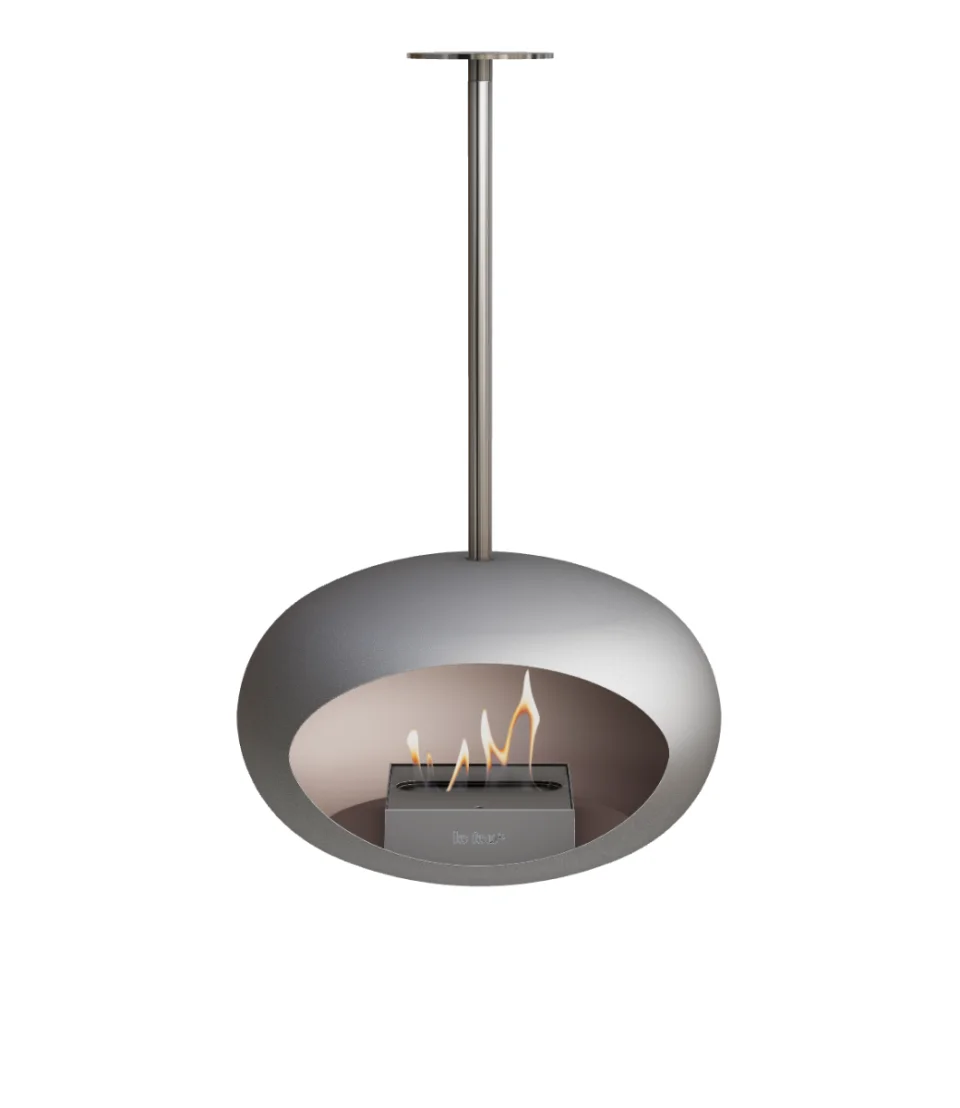 Fireplace hung from ceiling